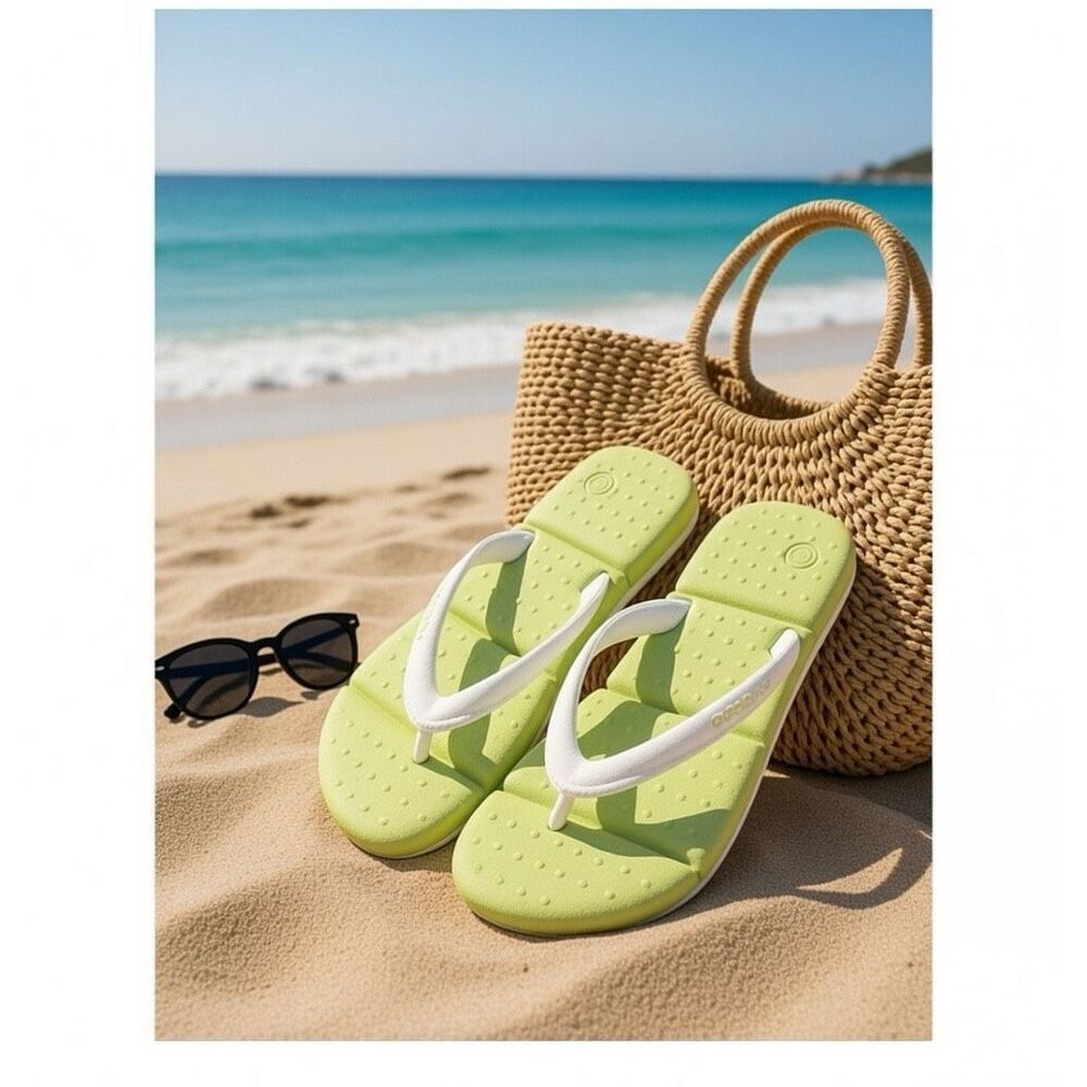 Crocs Lime Green square toe Rubber Open Toe Japanese style Sandal Size 7